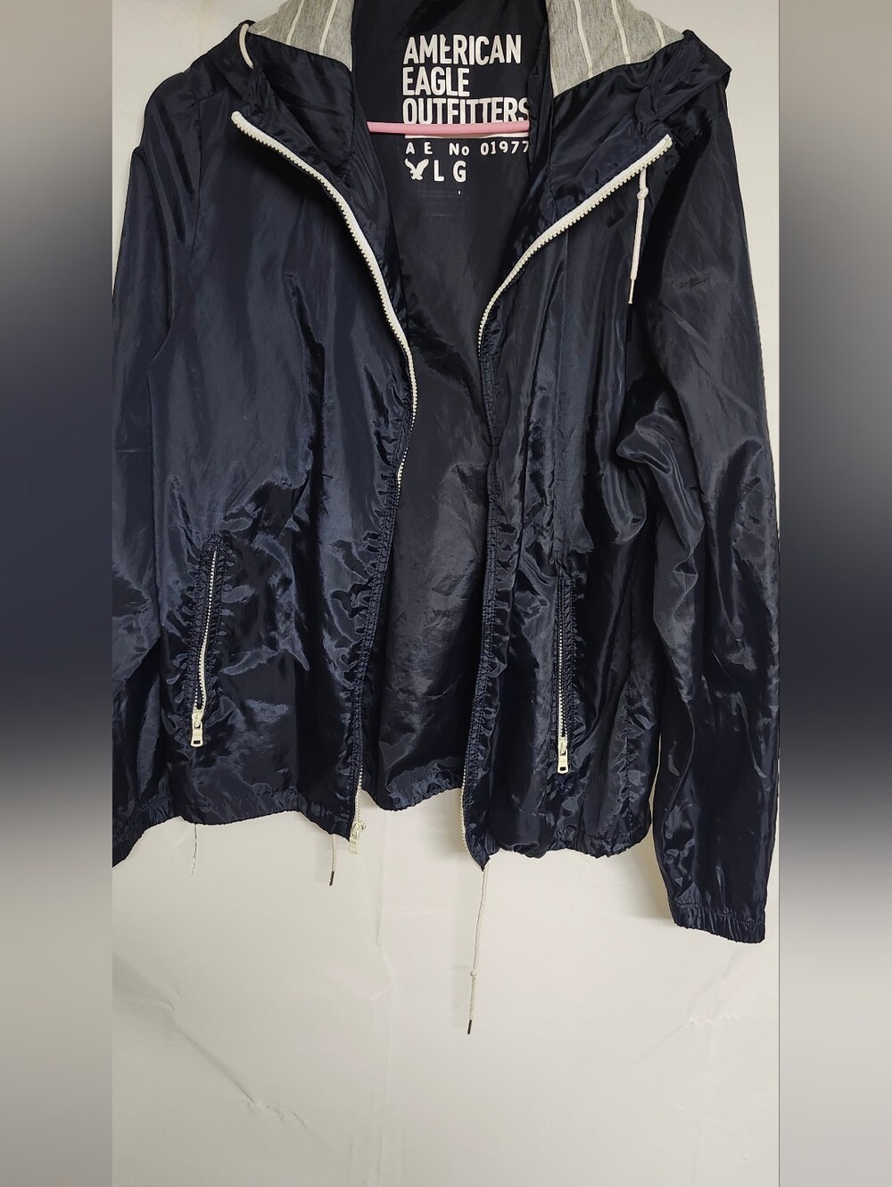 American Eagle Outfitters Women's Navy Hooded Windbreaker Jacket